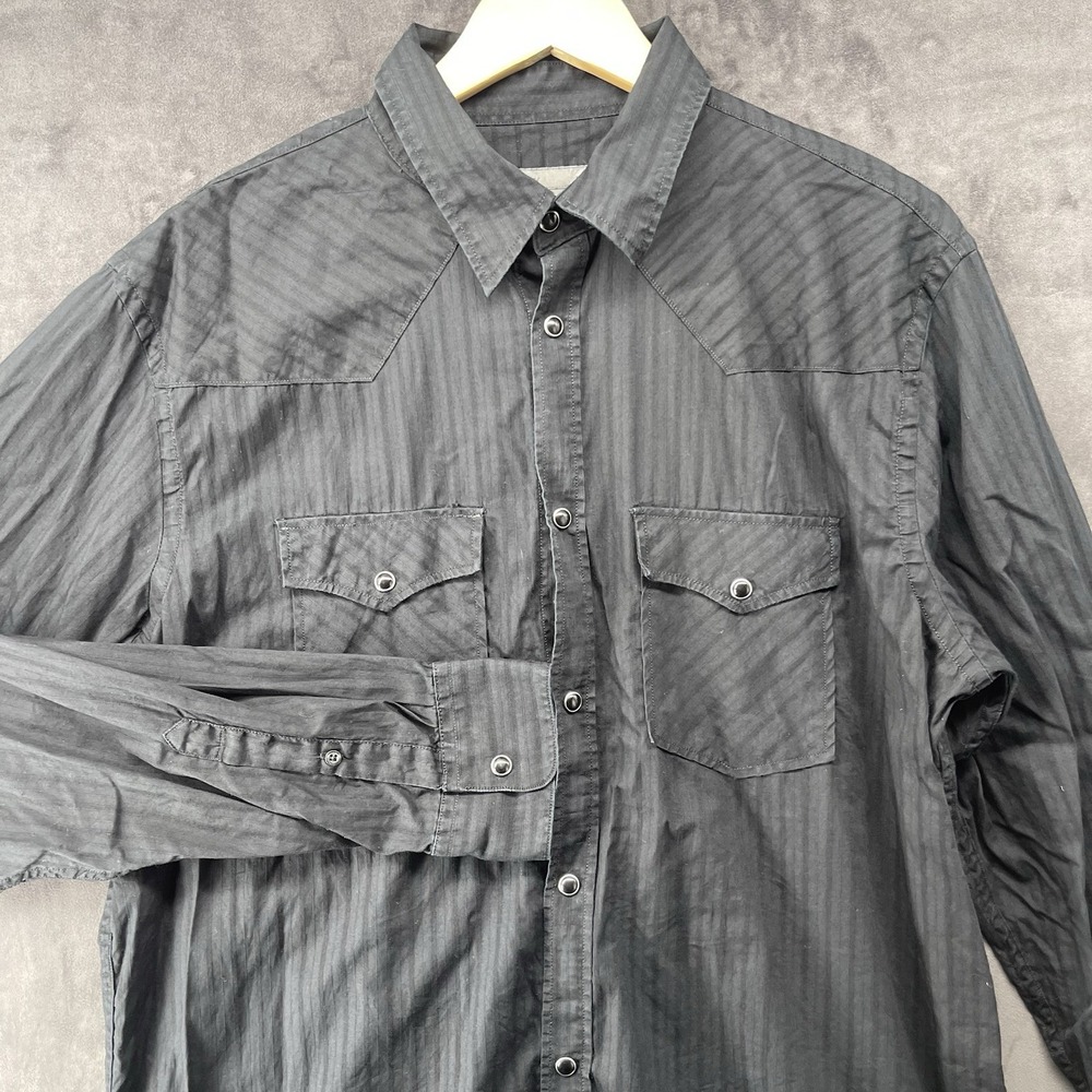 Old Navy Men's L Black Western Shirt Pearl Snap Buttons Long Sleeve Utility